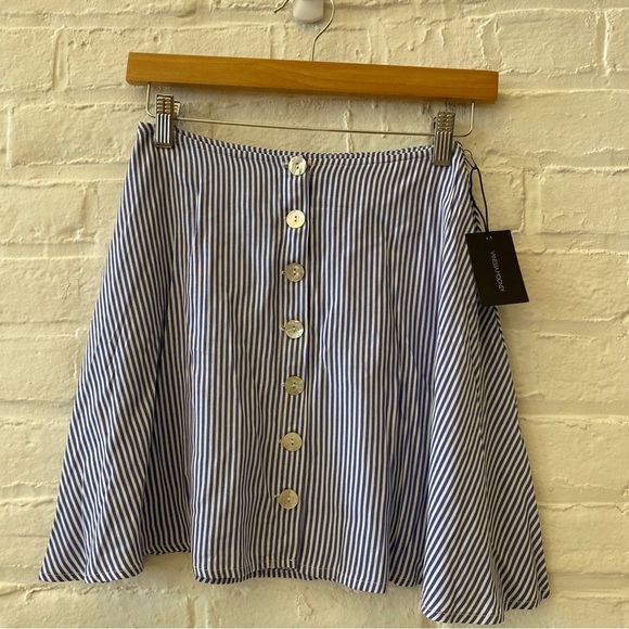 Vanessa Mooney || Celia Bustier Crop Top Button Mini Skirt Set Blue Stripe S NWT - Picture 5 of 10